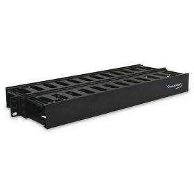 Wavenet â€“ 1U Double-Sided Slotted Finger Duct Horizontal Cable Manager with Covers for Standard 19â€ 2â€Post and 4â€Post Server Racks â€“ Black