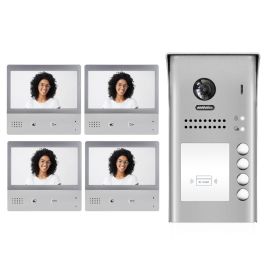 Intercom System for Apartment | 4 Apartment WiFi Video Doorbell | 4 x 7inch Monitors, Door Release - DX4741S/ID