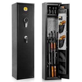 BlackSmith 5 Rifles Gun Safe Rifle Safe W/ Fingerprint & Digital Keypad Lock Removable Gun Storage Cabinet W/ Built-in Storage