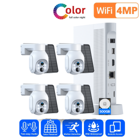 10CH 4MP Solar Wireless Wifi Camera Security System PTZ CCTV Camera Video Surveillance Kit NVR Indoor Outdoor Two-Way Audio Set