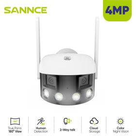 SANNCE 4MP Panoramic Outdoor WiFi Dual-Lens Security Camera 180° Ultra Wide Angle, Human Vehicle Smart Detection, Two-Way Audio