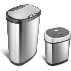 CB-DZT-50-13/12-9 Automatic Touchless Infrared Motion Sensor Trash Can Combo Set, 13 Gal 50L & 3 Gal 12L, Stainless Steel Base