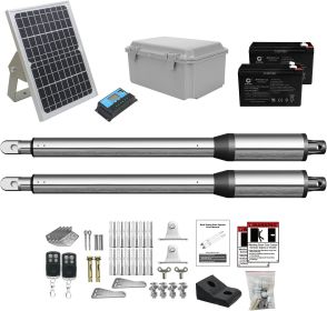 JUJIANG C01 Solar Gate Opener with Batteries & Solar Panel for Dual Swing Gates Up to 440lb per Arm Automatic Gate Openers