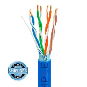 Blue Cat5e Shielded Ethernet Cable 1000ft | Bare Copper | Riser CMR