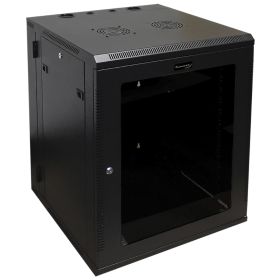 Wavenet - 15U Server Wall Mount Cabinet, 24-inch Depth, Swing-Out Network Enclosure with Locking Tempered Glass Door - Black