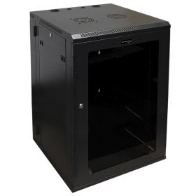 Wavenet - 18U Server Wall Mount Cabinet, 24-inch Depth, Swing-Out Double Section Network Enclosure with Locking Tempered Glass Door - Black