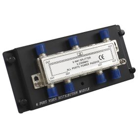 Wavenet  6-Way Coaxial Cable Splitter Module with Plastic Bracket, Bi-Directional F-Type Connections for Structured Wiring Enclosure