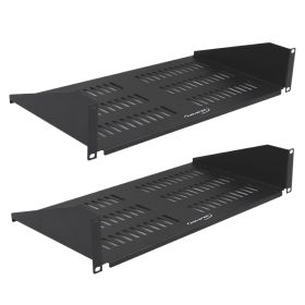 Wavenet  19inch Wide 2U Rack Mount Vented Shelf, Weight Capacity 50lbs, 10inch Deep Tray, Steel, Black  Pack of 2