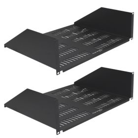 Wavenet  19inch Wide 3U Rack Mount Vented Shelf, Weight Capacity 50lbs, 15inch Deep Tray, Steel, Black  Pack of 2