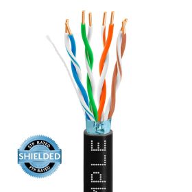 Black Cat5e Shielded Ethernet Cable 1000ft | Bare Copper | Riser CMR