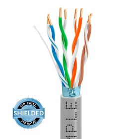 Gray Cat5e Shielded Ethernet Cable 1000ft | Bare Copper | Riser CMR