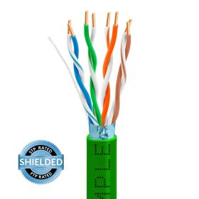 Green Cat5e Shielded Ethernet Cable 1000ft | Bare Copper | Riser CMR