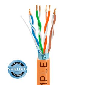 Orange Cat5e Shielded Ethernet Cable 1000ft | Bare Copper | Riser CMR