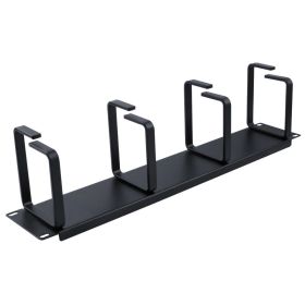 Wavenet  2U 19inch Cable Management Panel, 4 D-Ring Cable Manager Organizer for Bracket, Cabinet, or Rack Mountable, Steel  Black