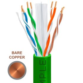 Cat6 1000ft Riser Ethernet Cable (Option: Green | Bare Copper | CMR, UTP, 23AWG)