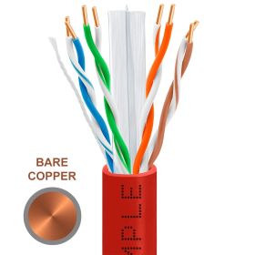 Cat6 1000ft Riser Ethernet Cable (Option: Red | Bare Copper | CMR, UTP, 23AWG)