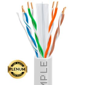 1000ft Cat 6 Plenum Ethernet Cable (Option: White | Bare Copper | CMP, UTP,  23AWG)