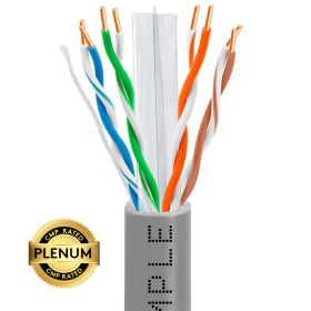 1000ft Cat 6 Plenum Ethernet Cable (Option: Gray | Bare Copper | CMP, UTP,  23AWG)