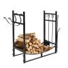 Steel Firewood Log Storage Rack Accessory and Tools for Indoor Outdoor Fire Pit Fireplace