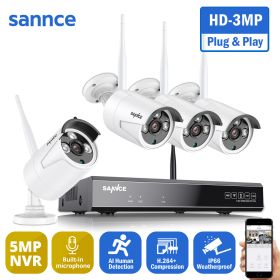 SANNCE 8CH Wireless NVR CCTV System 3MP IP Camera WIFI IR Night Vison Audio in CCTV Home Security Camera Surveillance Kit (Color: White, Build-in HDD: 4T)