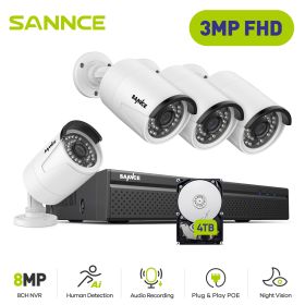 SANNCE 1080P 8CH FHD PoE Network Video Security System 4*1080P HD Weatherproof Cameras with Smart IR LEDs Surveillance CCTV Kit (Build-in HDD: 1T)