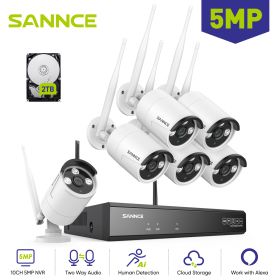 SANNCE Wifi Security Protection 5MP Surveillance Camera NVR Smart IR Night Vision Two way Audio Weatherproof CCTV Cameras System (Color: 6PCS Cameras, Build-in HDD: 2T)