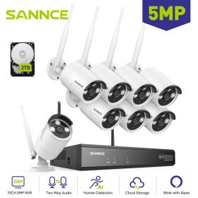 SANNCE Wifi Security Protection 5MP Surveillance Camera NVR Smart IR Night Vision Two way Audio Weatherproof CCTV Cameras System (Color: 8PCS Cameras, Build-in HDD: 2T)