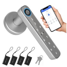 Fingerprint Door Lock for bedroom Biometric door Handle lock Digital Electronic Lock Smart lock for home house apartment office (Color: Silver)