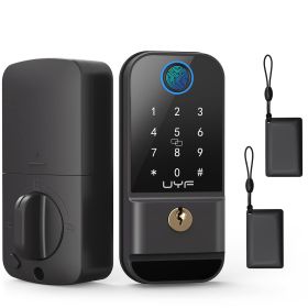 Hornbill Fingerprint Keyless Entry Door Lock M4 Smart Deadbolt Front Locks Electronic Keypad For Home Office Auto Lock IC Card (Color: Black)