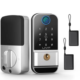 Hornbill Fingerprint Keyless Entry Door Lock M4 Smart Deadbolt Front Locks Electronic Keypad For Home Office Auto Lock IC Card (Color: Silver)