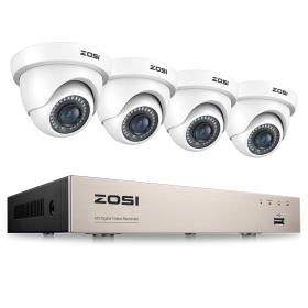 ZOSI 8CH 1080P Wired Security Camera System H.265+ 8CH 5MP Lite HD CCTV DVR Recorder 2MP Indoor/Outdoor Dome Surveillance Camera (Color: 4 White Cameras, Build-in HDD: 1T)