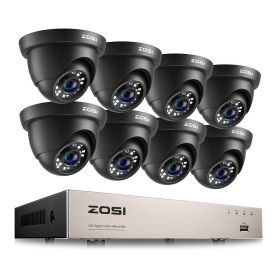 ZOSI 8CH 1080P Wired Security Camera System H.265+ 8CH 5MP Lite HD CCTV DVR Recorder 2MP Indoor/Outdoor Dome Surveillance Camera (Color: Black Cameras, Build-in HDD: 1T)