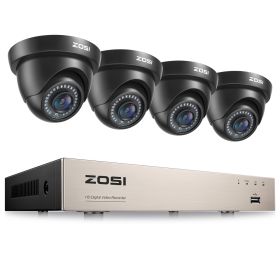 ZOSI 8CH 1080P Wired Security Camera System H.265+ 8CH 5MP Lite HD CCTV DVR Recorder 2MP Indoor/Outdoor Dome Surveillance Camera (Color: 4 Black Cameras, Build-in HDD: 2T)