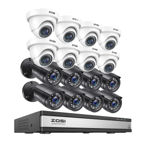 ZOSI 16CH 2MP Video Surveillance System H.265+ 16Channel HD-TVI CCTV DVR with 1080P Outdoor Indoor Night Vision Security Cameras (Color: 8 BK Cams x8 WT Cams, Build-in HDD: 2T)