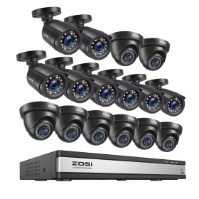 ZOSI 16CH 2MP Video Surveillance System H.265+ 16Channel HD-TVI CCTV DVR with 1080P Outdoor Indoor Night Vision Security Cameras (Color: 16 Black Cams, Build-in HDD: 2T)