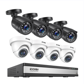 ZOSI 16CH 2MP Video Surveillance System H.265+ 16Channel HD-TVI CCTV DVR with 1080P Outdoor Indoor Night Vision Security Cameras (Color: 4 BK Cams x4 WT Cams, Build-in HDD: 4T)