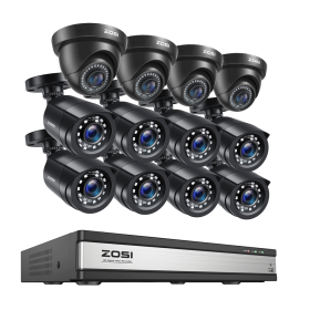 ZOSI 16CH 2MP Video Surveillance System H.265+ 16Channel HD-TVI CCTV DVR with 1080P Outdoor Indoor Night Vision Security Cameras (Color: 12 Black Cams, Build-in HDD: 2T)