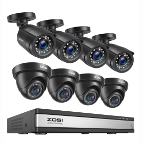 ZOSI 16CH 2MP Video Surveillance System H.265+ 16Channel HD-TVI CCTV DVR with 1080P Outdoor Indoor Night Vision Security Cameras (Color: 8 Black Cams, Build-in HDD: 2T)