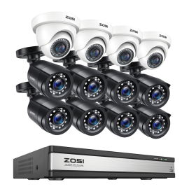 ZOSI 16CH 2MP Video Surveillance System H.265+ 16Channel HD-TVI CCTV DVR with 1080P Outdoor Indoor Night Vision Security Cameras (Color: 8 BK Cams x4 WT Cams, Build-in HDD: 4T)