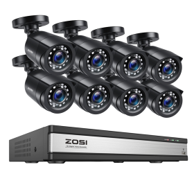 ZOSI 1080P CCTV Security Camera System 16CH H.265+ DVR Outdoor Wired Camera Smart Motion Dectection Home Video Surveillance kit (Color: 16CH DVR x 8 Cams, Build-in HDD: 4T)