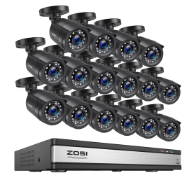 ZOSI 1080P CCTV Security Camera System 16CH H.265+ DVR Outdoor Wired Camera Smart Motion Dectection Home Video Surveillance kit (Color: 16CH DVR x 16 Cams, Build-in HDD: 4T)